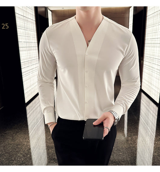 Camisa de Cuello V Manga Larga con Textura Waffle para Hombre - Image 29