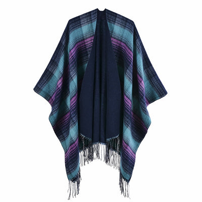 Poncho Cuadros Colorido de Cachemir Sintético con Borlas - Image 7