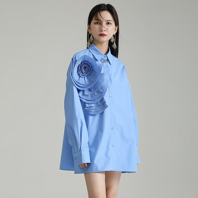 Blusa Larga con Falda Integrada - Diseño Floral 3D con Pliegues - Image 8