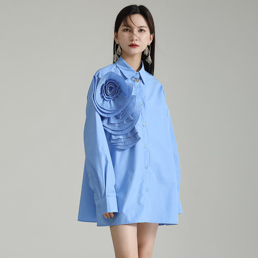 Blusa Larga con Falda Integrada - Diseño Floral 3D con Pliegues - Image 8