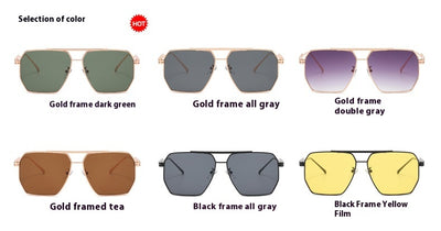 Gold frame double gray polygonal sunglasses with a double beam design and gradient lenses. - Image 16