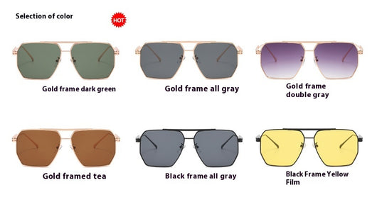 Gold frame double gray polygonal sunglasses with a double beam design and gradient lenses. - Image 16