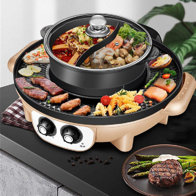 Parrilla Eléctrica Coreana Multifuncional 2 en 1: Hot Pot y Horno Desmontable