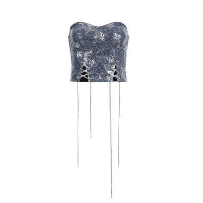 Sostén Vaquero con Lentejuelas Estrellas y Cadena Delgada - Diseño Hot Girl - Image 13