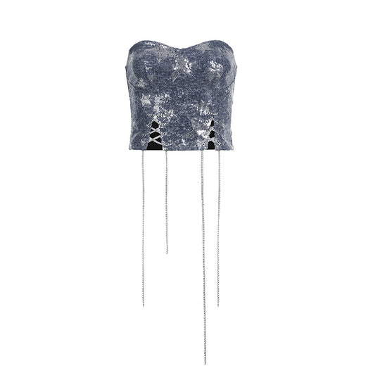 Sostén Vaquero con Lentejuelas Estrellas y Cadena Delgada - Diseño Hot Girl - Image 13