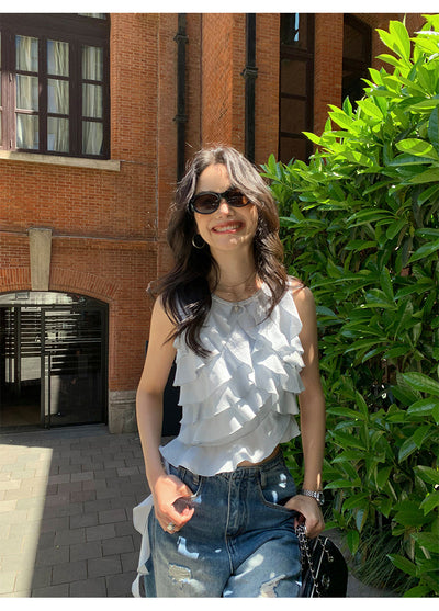 Blusa Sin Mangas con Volantes Irregulares para Mujer - Image 13