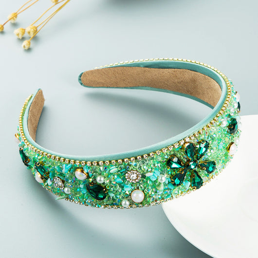 Diadema Ancha de Tela con Flores de Resina y Brillantes - Image 9