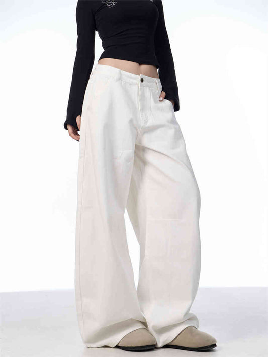Pantalón Blanco Ancho de Pierna Recta Casual y Suelto - Image 2