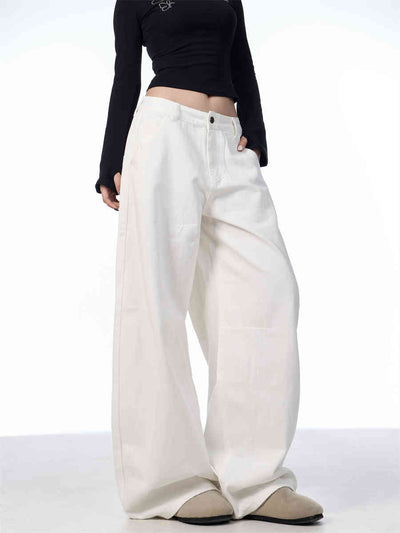 Pantalón Blanco Ancho de Pierna Recta Casual y Suelto - Image 2