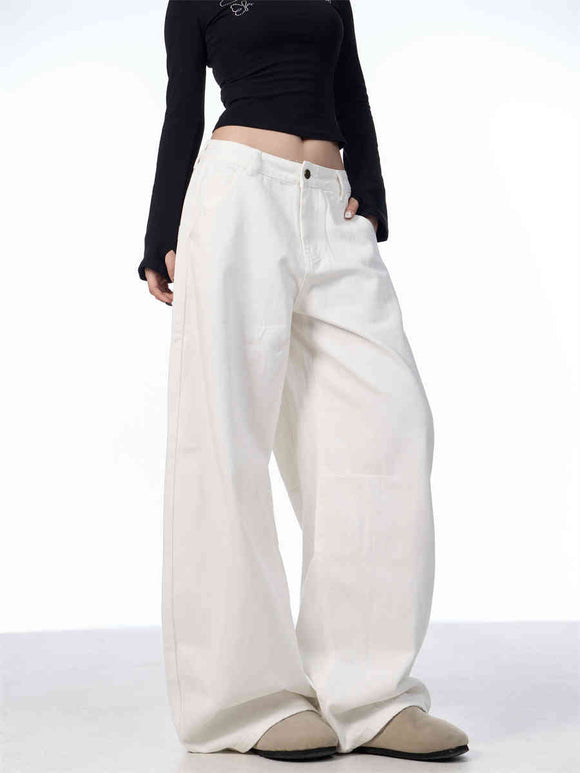 Pantalón Blanco Ancho de Pierna Recta Casual y Suelto