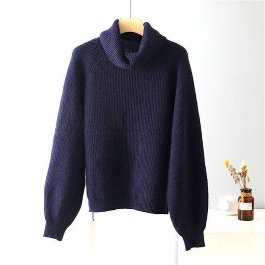 Suéter Cuello Alto Holgado de Color Liso para Mujer - Image 2