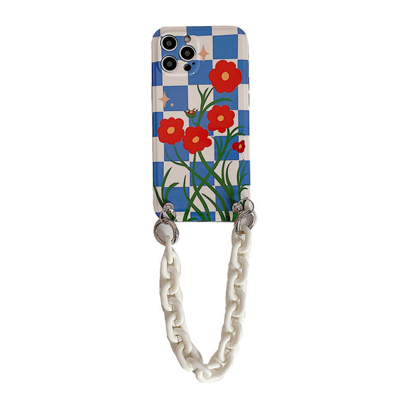 Funda para Celular Cuadros Azules con Flor Roja