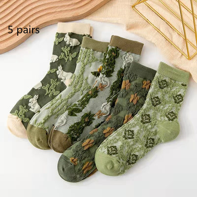 Calcetines de Algodón con Flores en Relieve 3D - Image 3