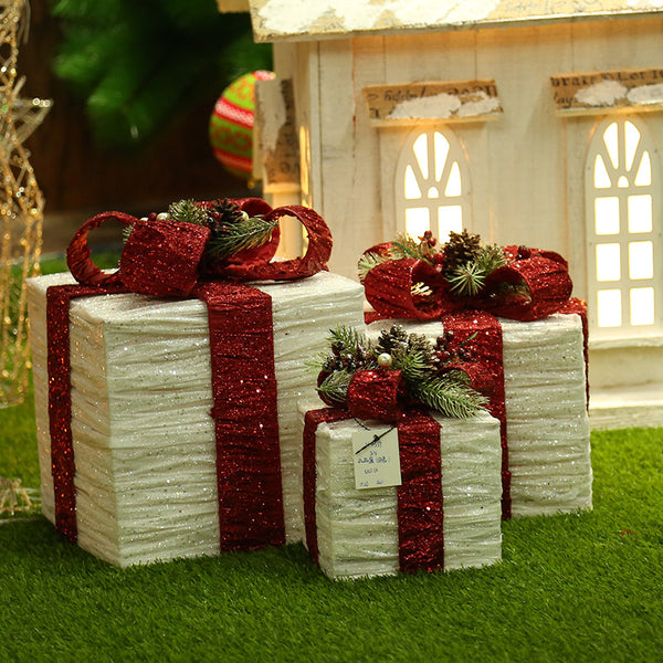 Juego de 3 Cajas Decorativas Navideñas de Hierro Forjado para Árbol de Navidad