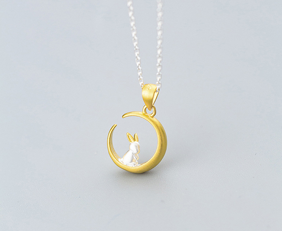 Collar Plata 925 Conejo Luna Mori - Dije Clavícula Corto Regalo