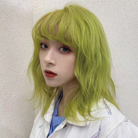 Peluca Corta Rizada Verde Menta