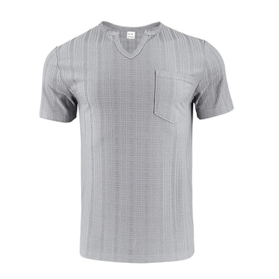 Camiseta Hombre Bambú Lino Artificial Suelta Transpirable Cuello V Manga Corta - Image 8
