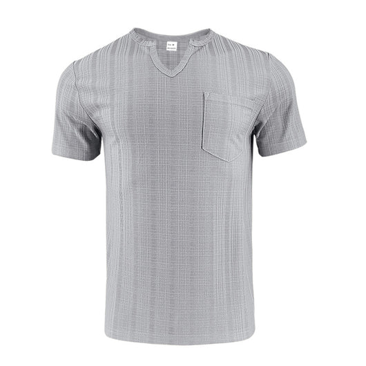 Camiseta Hombre Bambú Lino Artificial Suelta Transpirable Cuello V Manga Corta - Image 8