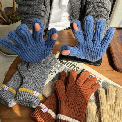 Guantes de Lana con Contraste de Colores y Dedos Separados - Image 10