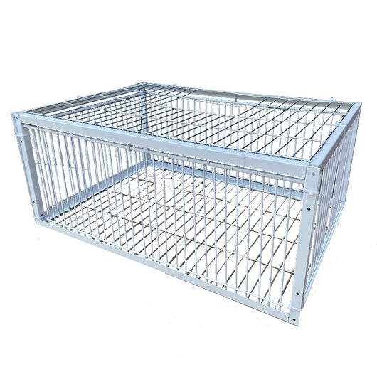 White wire pigeon cage with two side entrances and a skylight, measuring 60x40x26 cm with 2cm wire spacing. - Image 5