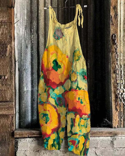 Pantalones de Lino y Algodón con Tirantes Estampados para Mujer - Image 13