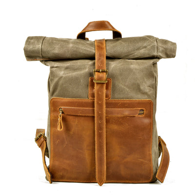 Mochila Retro de Lona y Cuero para Hombre - Estilo Casual Vintage - Image 7