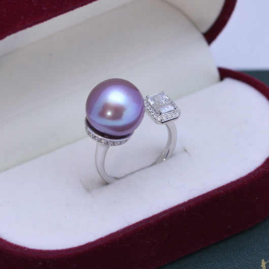 Anillo de Perla de Agua Dulce Blanca 12-13mm Plata 925 Estilo Cubo de Azúcar Ajustable - Image 23