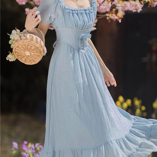 Vestido Vintage de Cintura Alta con Cuello Cuadrado y Mangas Abullonadas Beaded - Image 4