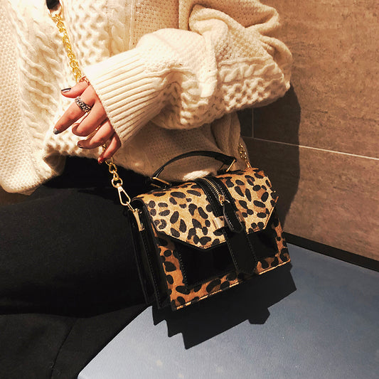 Bolso Bandolera Estampado Leopardo Estilo Coreano con Cadena y Cierre