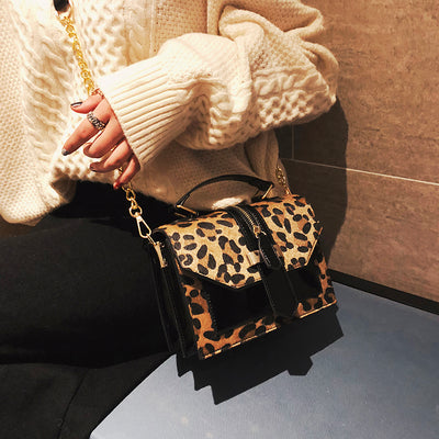 Bolso Bandolera Estampado Leopardo Estilo Coreano con Cadena y Cierre