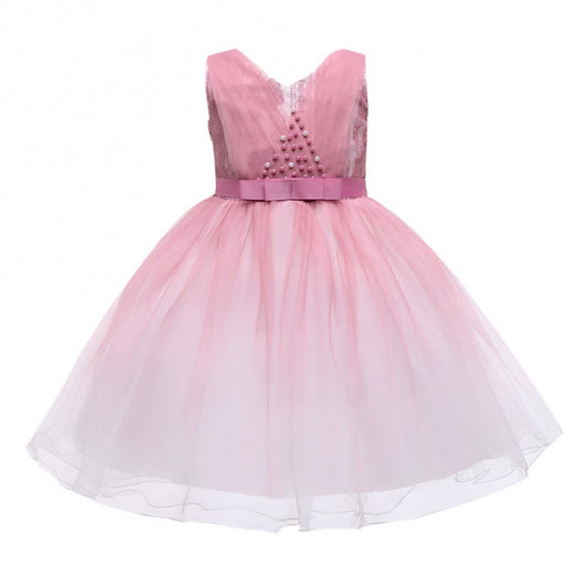 Vestido Azul Elegante para Niñas - Diseño Floral Cuello en V - Image 2