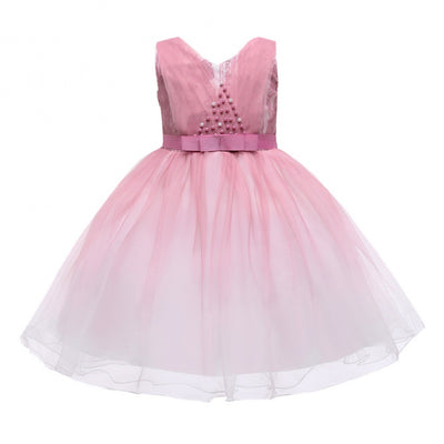 Vestido Azul Elegante para Niñas - Diseño Floral Cuello en V - Image 2