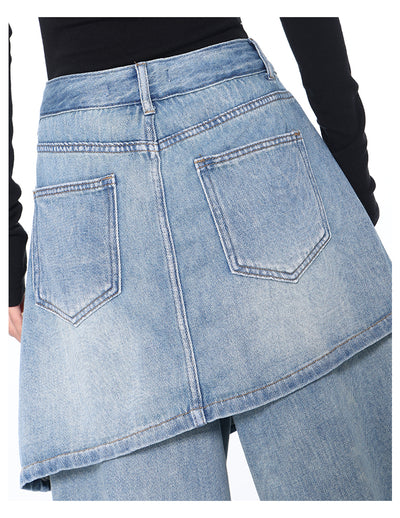Pantalones Rectos Azul Vintage Efecto Desgastado Doble Tela para Mujer - Image 14