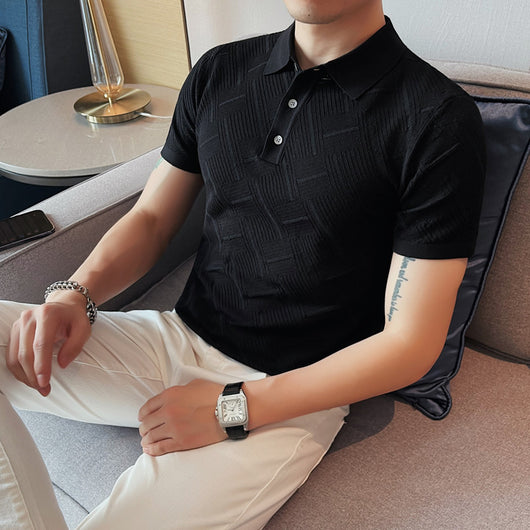 Camiseta Slim Transpirable de Manga Corta con Cuello Solapa para Hombre - Image 8