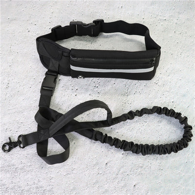 Red hands-free dog leash set with a waist belt, zippered phone pocket, and a black shock-absorbing bungee leash. - Image 18