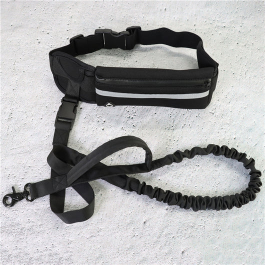 Red hands-free dog leash set with a waist belt, zippered phone pocket, and a black shock-absorbing bungee leash. - Image 18