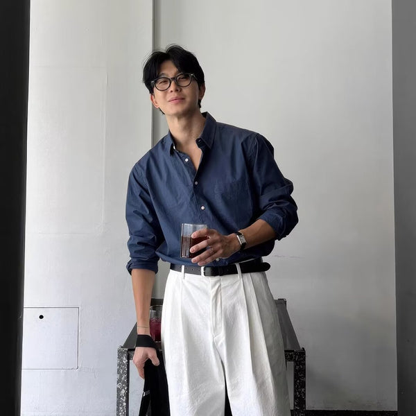 Camisa Suelta de Manga Larga para Hombre - Primavera y Otoño