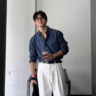 Camisa Suelta de Manga Larga para Hombre - Primavera y Otoño