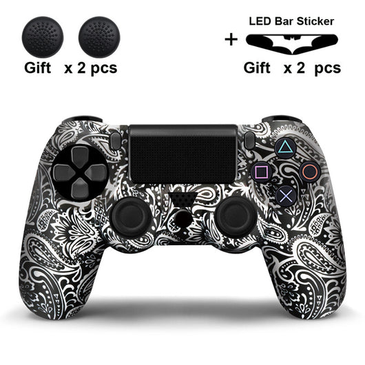 Black and white paisley PS4 controller protector with two black thumb grip covers and two Batman LED bar stickers. - Image 5