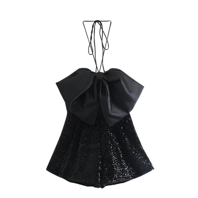 Jumpsuit Corto con Lentejuelas y Lazo Elegante - Image 5