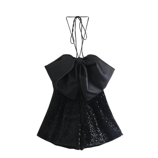 Jumpsuit Corto con Lentejuelas y Lazo Elegante - Image 5