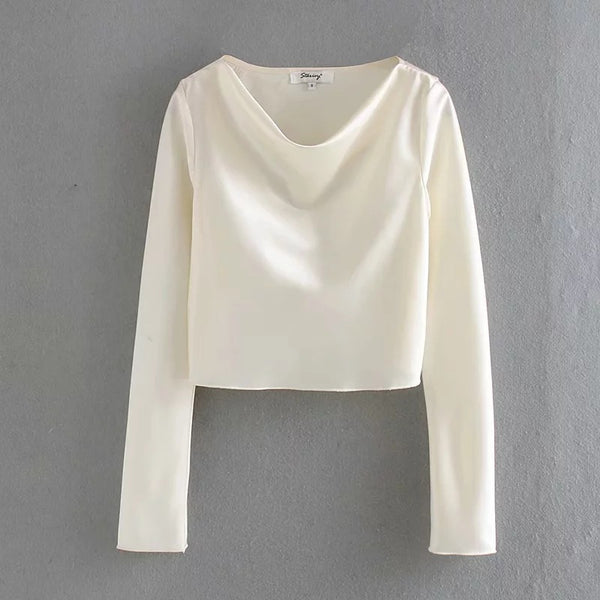 Conjunto Casual: Blusa Manga Larga + Falda de Satén