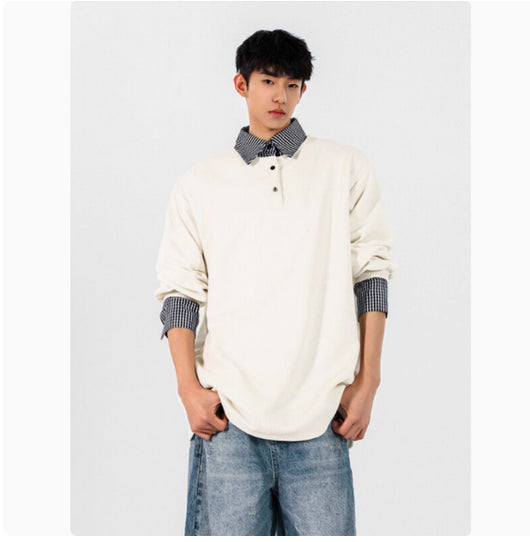 Suéter Patchwork con Cuello Falso de Dos Piezas para Hombre - Image 7
