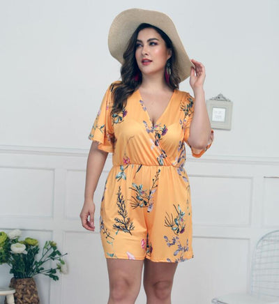 Enterizo Corto Casual con Escote Profundo y Estampado
