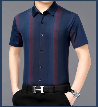 Camisa Casual de Hombre Verano Rayas Contraste Suelta - Image 5