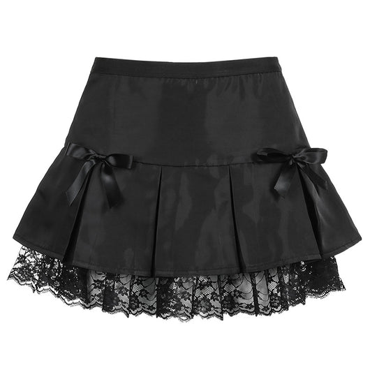 Falda Plisada Negra con Detalle de Encaje y Moño - Image 4