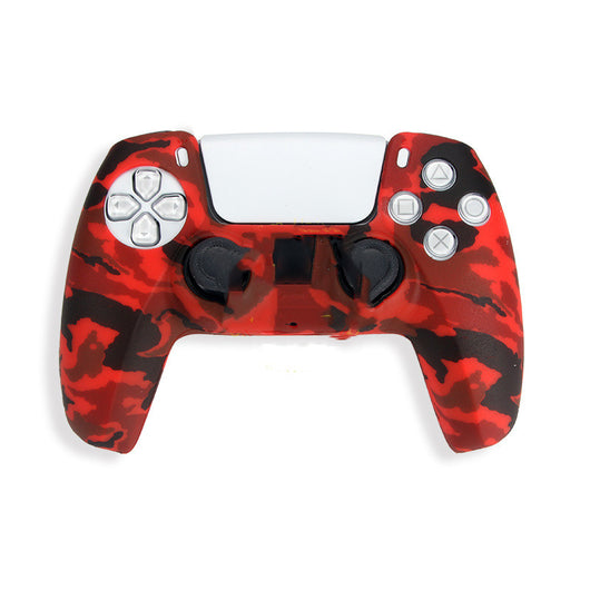 Red and black camouflage silicone case for a PS5 controller, featuring precise cutouts for buttons and joysticks. - Image 10