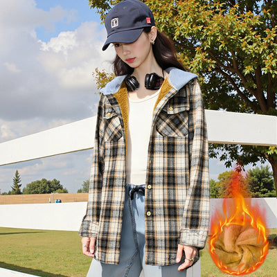 Camisa Cuadros Holgada con Capucha para Mujer - Image 3