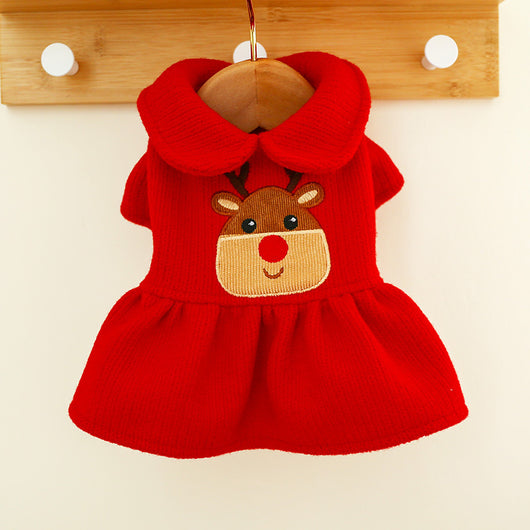 Conjunto de Ropa Navideña para Mascotas - Sudadera y Falda Alce Pareja Festiva - Image 5