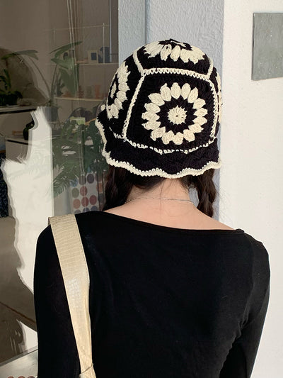 Gorro Tejido Vintage Calado Hueco Flores Transpirable - Image 12